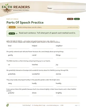 Grade 4 Grammar & Writing: Parts Of Speech — worksheet preview