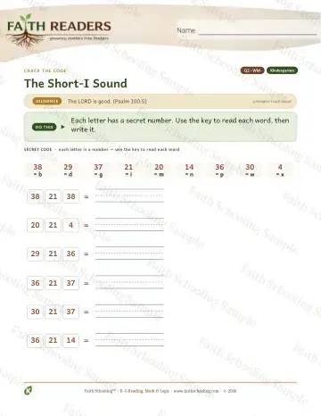 Kindergarten phonics worksheet — The Short I Sound — Crack The Code (Practice 6)