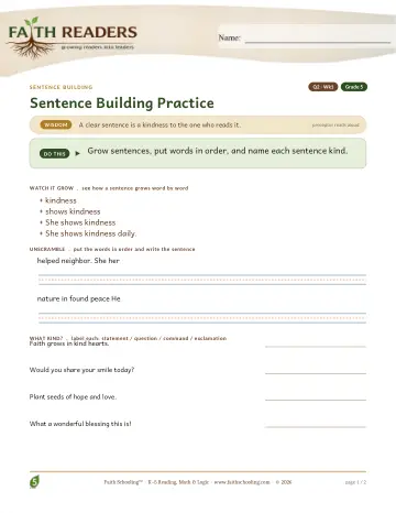 Grade 5 Grammar & Writing: Sentence Building — worksheet preview