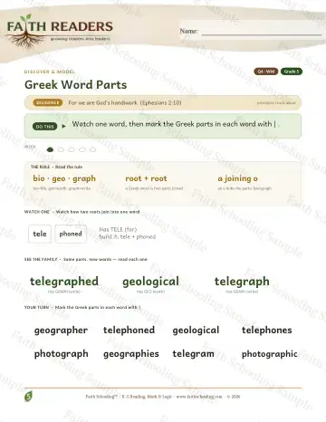 5th Grade vocabulary & word study worksheet — Greek Word Parts — Lesson (Practice 6)