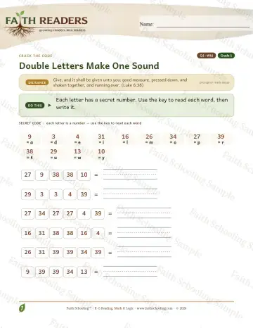 1st Grade phonics worksheet — Double Letters — Crack The Code (Practice 1)