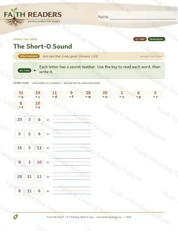 Kindergarten phonics worksheet — The Short O Sound — Crack The Code (Practice 6)