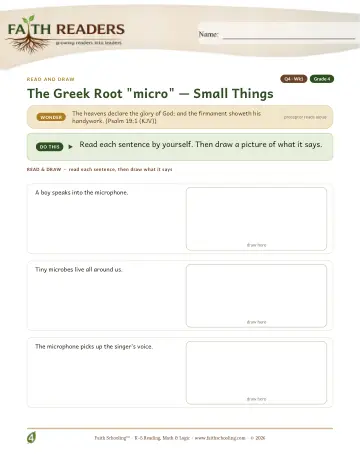 Grade 4 Vocabulary, Morphology & Word Study: Greek Root Micro — worksheet preview
