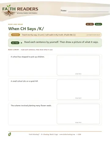 Grade 4 Phonics, Decoding & Spelling Patterns: CH As K — worksheet preview
