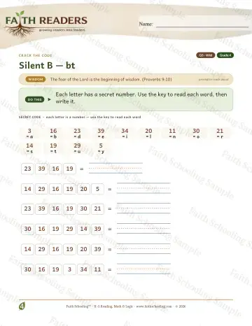 4th Grade phonics worksheet — Silent B Bt — Crack The Code (Practice 6)