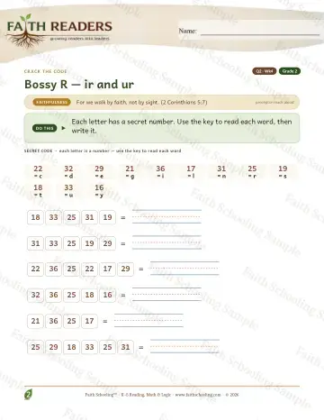 2nd Grade phonics worksheet — Bossy R Ir Ur — Crack The Code (Practice 4)