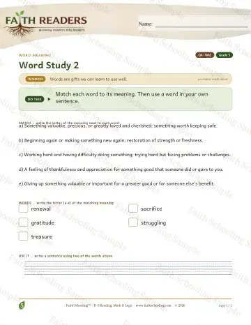 5th Grade vocabulary & word study worksheet — Vocabulary — Word Meaning (Practice 2) (Practice 4)