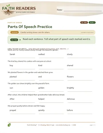 Grade 3 Grammar & Writing: Parts Of Speech — worksheet preview