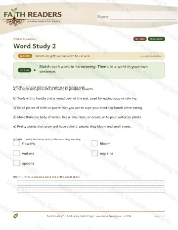 Kindergarten vocabulary & word study worksheet — Vocabulary — Word Meaning (Practice 2) (Practice 4)