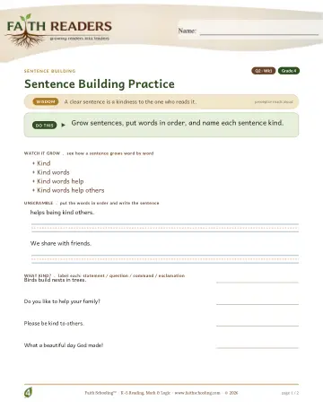 Grade 4 Grammar & Writing: Sentence Building — worksheet preview