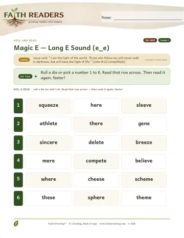 Magic E: e-e - Roll And Read (Practice 1)