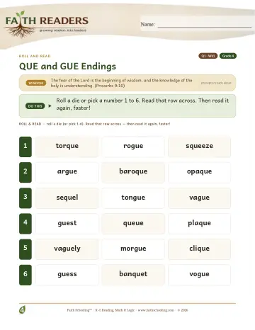 Que Gue Endings — Roll And Read (Practice 1)