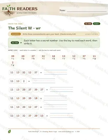 1st Grade phonics worksheet — Silent W Wr — Crack The Code (Practice 6)