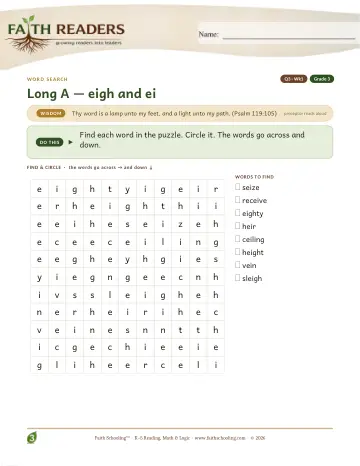 Long A Eigh Ei — Word Search (Practice 1)