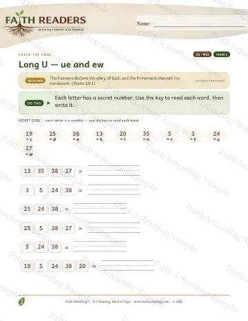 2nd Grade phonics worksheet — Long U Ue Ew — Crack The Code (Practice 3)