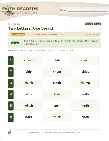 Q1 Two Letters One Sound — Roll And Read (Practice 1)