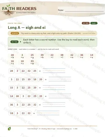 3rd Grade phonics worksheet — Long A Eigh Ei — Crack The Code (Practice 2)