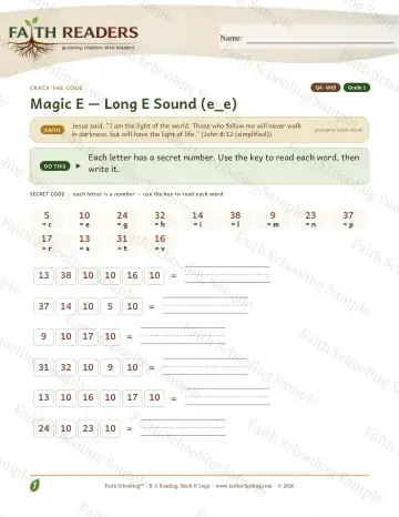 1st Grade phonics worksheet — Magic E: e-e - Crack The Code (Practice 5)