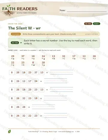 1st Grade phonics worksheet — Silent W Wr — Crack The Code (Practice 1)
