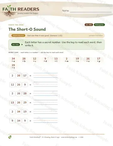Kindergarten phonics worksheet — The Short O Sound — Crack The Code (Practice 3)