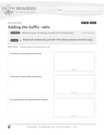 Grade 5 Vocabulary, Morphology & Word Study: Adding The Suffix Able — worksheet preview