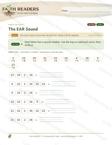 2nd Grade phonics worksheet — The Ear Sound — Crack The Code (Practice 3)