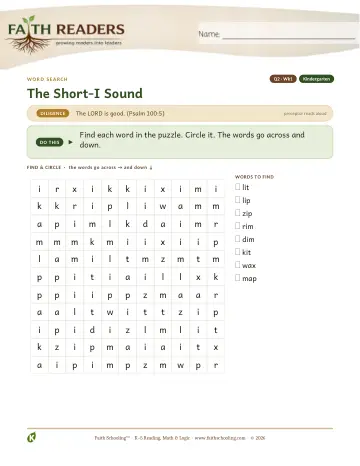 The Short I Sound — Word Search (Practice 1)