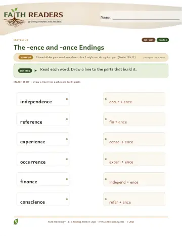 The Ence Ance Suffix — Match Up (Practice 1)