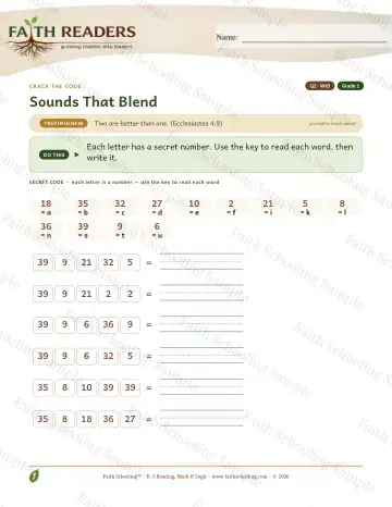 1st Grade phonics worksheet — Sounds That Blend — Crack The Code (Practice 5)