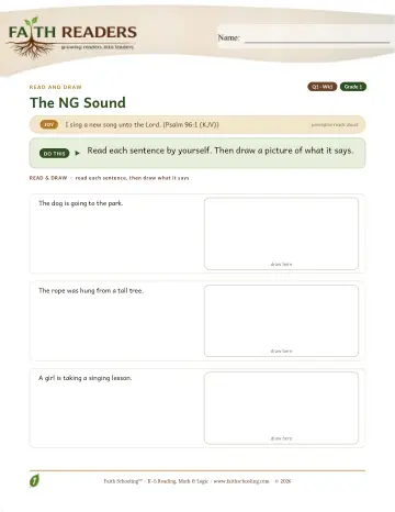 Grade 1 Phonics, Decoding & Spelling Patterns: The NG Sound — worksheet preview