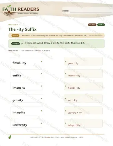 5th Grade vocabulary & word study worksheet — The Ity Suffix — Match Up (Practice 2)