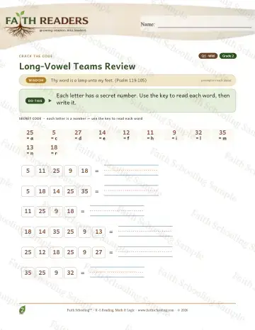 2nd Grade phonics worksheet — Long Vowel Teams Review — Crack The Code (Practice 6)
