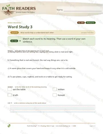 Kindergarten vocabulary & word study worksheet — Vocabulary — Word Meaning (Practice 3)