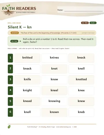 Silent K Kn — Roll And Read (Practice 1)