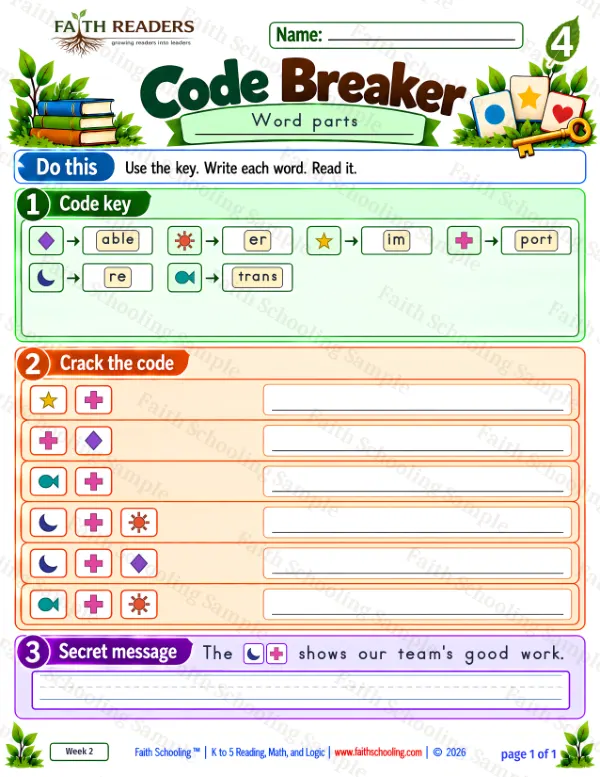 Grade 4 phonics worksheet: Word Games & Puzzles, free printable page