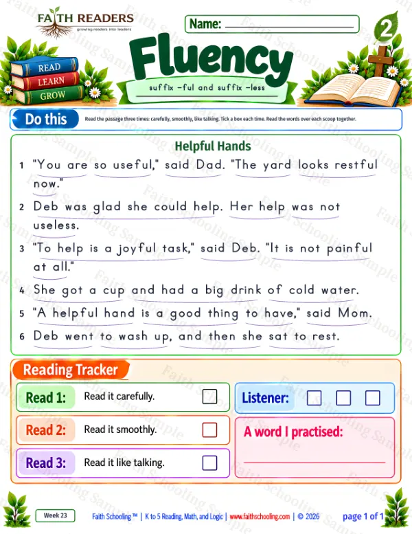 2nd Grade vocabulary & word study worksheet — Suffixes -ful, -less, -ness, -ment, -y, -ly. Fluency 2: "You are so useful," said Dad.