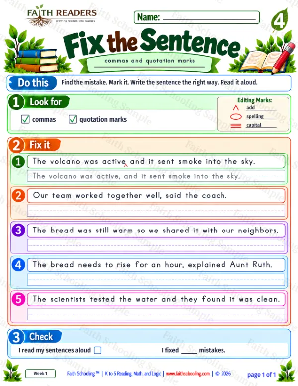 Grade 4 grammar & writing worksheet: Capitalization Punctuation, free printable page