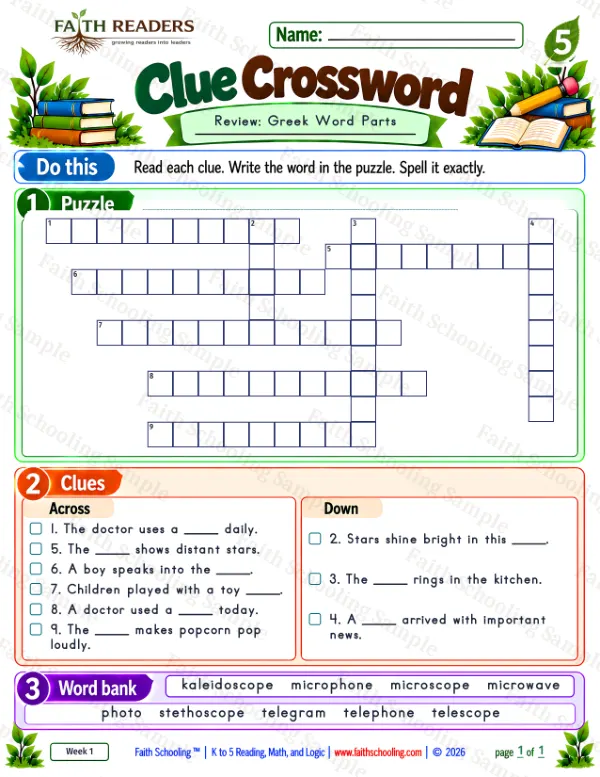 Grade 5 phonics worksheet: Word Games & Puzzles, free printable page