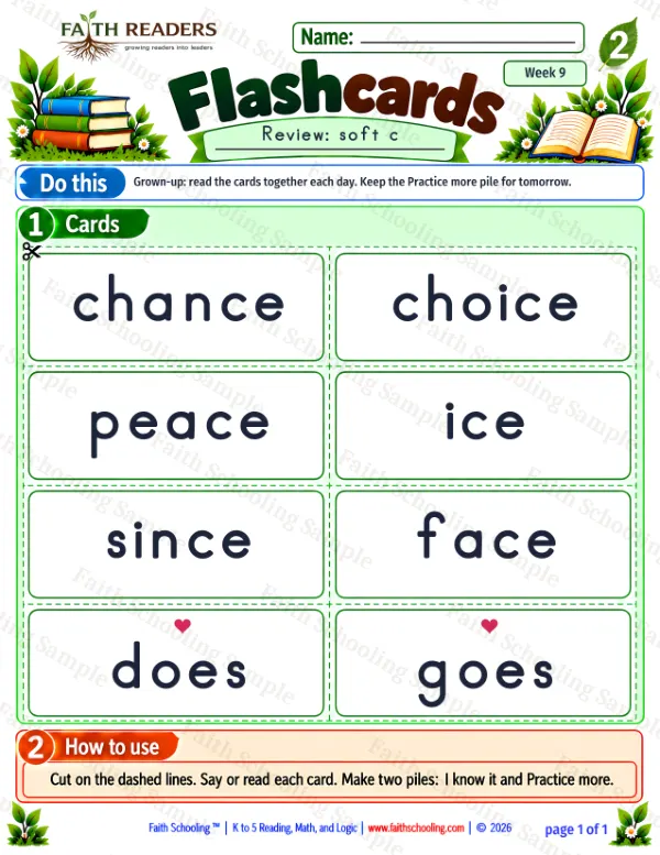 2nd Grade phonics worksheet — Flashcards 3: soft c