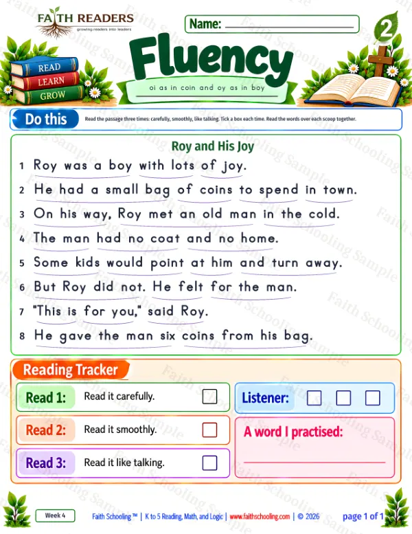 2nd Grade phonics worksheet — Sliding Vowels. Fluency 1: Roy was a boy with lots of joy.