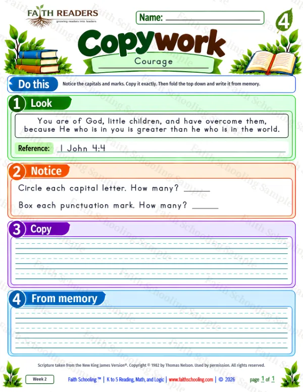 Grade 4 grammar & writing worksheet: Copywork, free printable page