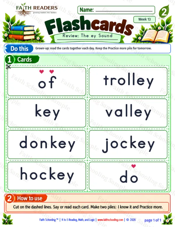2nd Grade phonics worksheet — Flashcards 1: The ey Sound
