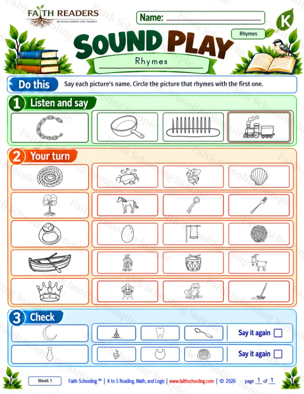 Kindergarten phonics worksheet — Phonemic Awareness. Sound Play 1: bee, bib, boat and bush (free printable)