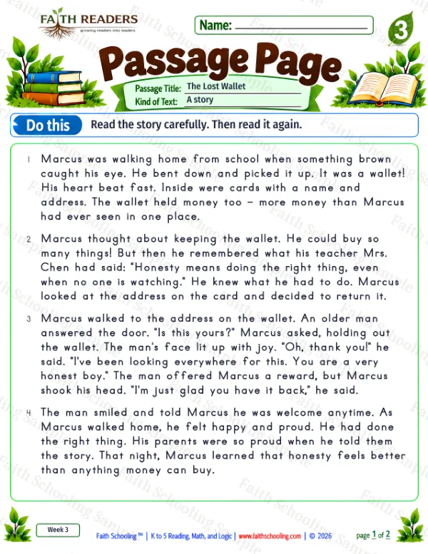 Grade 3 Reading comprehension worksheet