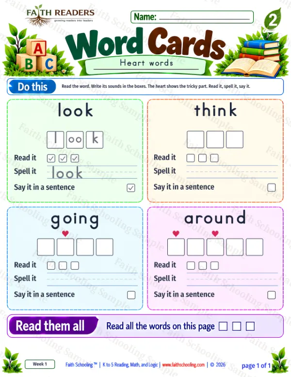 Grade 2 phonics worksheet: Sight Words, free printable page