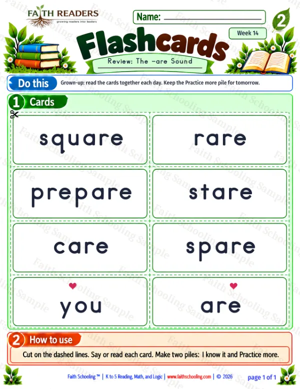 2nd Grade phonics worksheet — Flashcards 1: The -are Sound