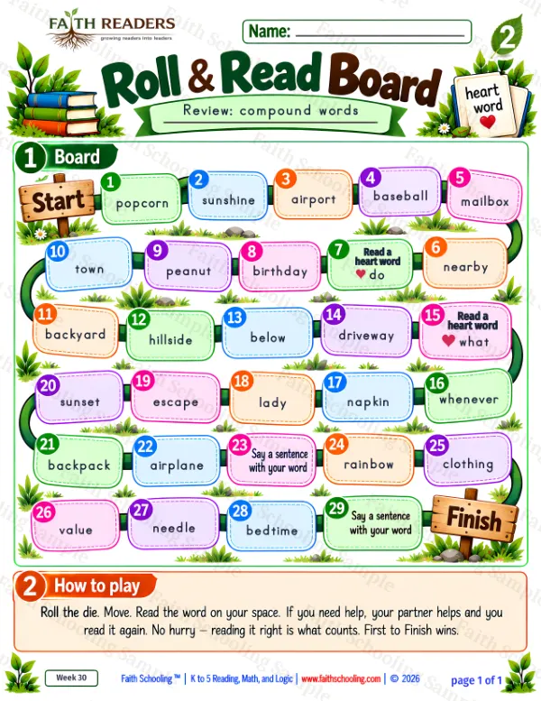 2nd Grade vocabulary & word study worksheet — Roll And Read 4: compound words