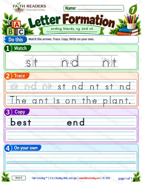 1st Grade grammar & writing worksheet — Letter Formation 6: st, nd and nt