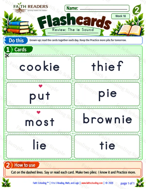 2nd Grade phonics worksheet — Flashcards 2: The ie Sound