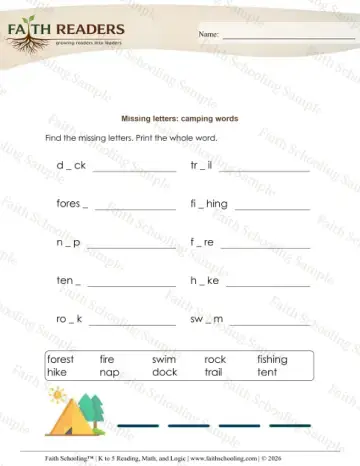 1st Grade phonics worksheet — Missing Letter (Practice Set 2)